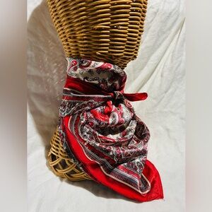 *3 for $20* Paisley Silky Red and Cream Square Scarf, Bandanna Style